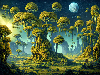 Fototapeta na wymiar Amazing landscape of alien planet, Generative AI Illustration
