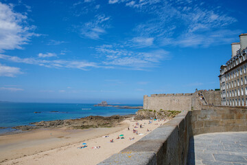 St Malo, France. View over the walled city Saint-Malo medieval pirate fortress, St Vincent...