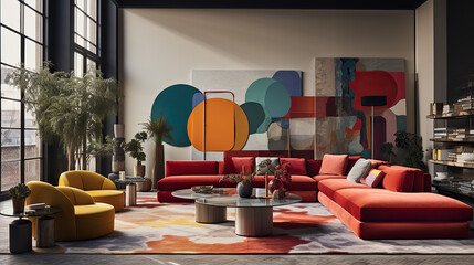 Art Home Contemporary living room. Modern multicolored living room interior