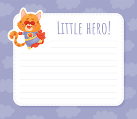 Note and Reminder Card with Cat Superhero Vector Template