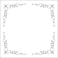 Elegant black and white monochrome ornamental border for greeting cards, banners, invitations. Vector frame for all sizes and formats. Isolated vector illustration.