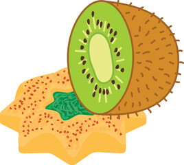 Kiwi dessert icon isometric vector. Fruit cookie with jam near fresh kiwi half. Dessert, food concept