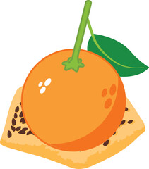 Orange dessert icon isometric vector. Black sesame cookie near fresh ripe orange. Dessert, food concept