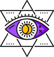 Providence eye witchcraft and magic icon. Mystical linear vector sign representing protection, insight or foresight. Ancient occult symbol holds the power to ward off evil and bestow mystical guidance