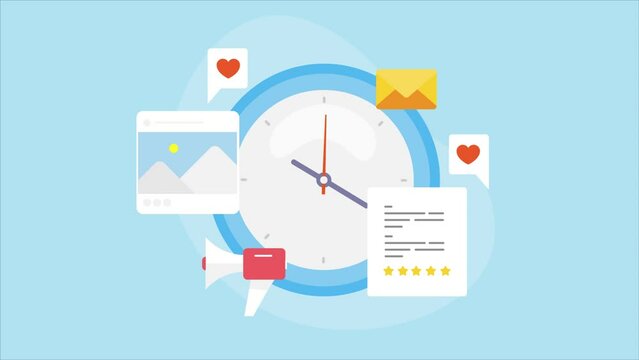 Social media post schedule and web strategy, content marketing, business time management, organise task concept animation video.