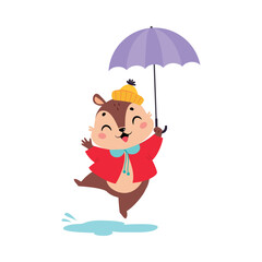 Obraz na płótnie Canvas Cute Chipmunk in Rainy Day Walking with Umbrella Vector Illustration