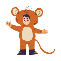 Little Boy Character Wearing Monkey Animal Costume Having Fun Vector Illustration