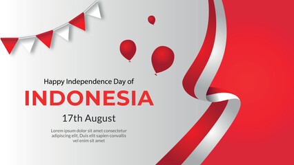 78th years 17 august indonesia independence day banner, Indonesian flag raising illustration. Terus Melaju Untuk Indonesia Maju translates to Keep going for Advanced Indonesia