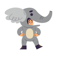 Obraz premium Little Girl Character Wearing Elephant Animal Costume Having Fun Vector Illustration