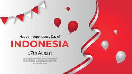 78th years 17 august indonesia independence day banner, Indonesian flag raising illustration. Terus Melaju Untuk Indonesia Maju translates to Keep going for Advanced Indonesia