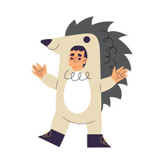 Little Boy Character Wearing Hedgehog Animal Costume Having Fun Vector Illustration