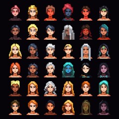 set of pixel girl characters generated ai