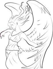 Angel Girl Dancing Line Art