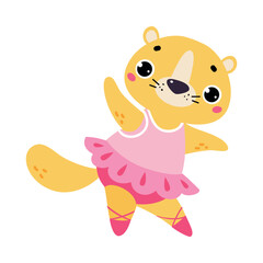 Funny Cheetah Animal Ballet Dancing in Skirt and Pointe Shoes Vector Illustration