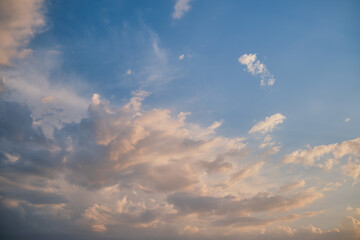 Fototapeta na wymiar Sunset sky with pre storm clouds, idea for splash screen or banner, beautiful natural background