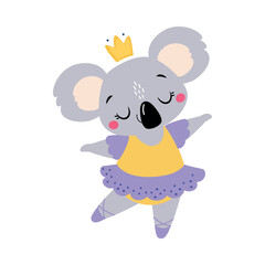 Funny Koala Ballet Dancing in Skirt and Pointe Shoes Vector Illustration