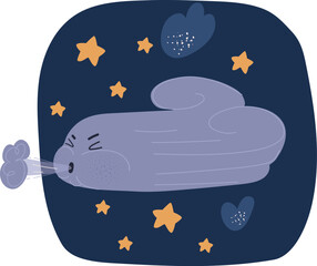 Fototapeta premium Cartoon illustration of cloud that blows wind