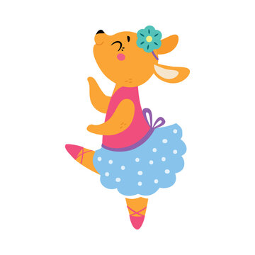 Funny Kangaroo Ballet Dancing in Skirt and Pointe Shoes Vector Illustration