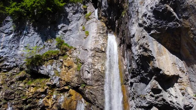 Aerial Shot of Berglist&uuml;ber Waterfall in Switzerland. Close Up