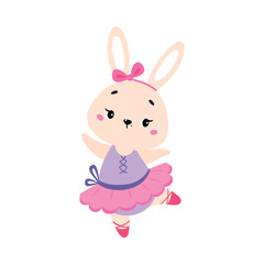 Funny Bunny Ballet Dancing in Skirt and Pointe Shoes Vector Illustration
