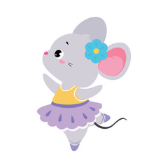 Obraz premium Funny Mouse Ballet Dancing in Skirt and Pointe Shoes Vector Illustration