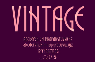 Pink art deco font or romantic typeface, nouveau type and retro elegant alphabet, vector letters. Art deco typography font, vintage or modern style text for poster, luxury premium fashion typeface