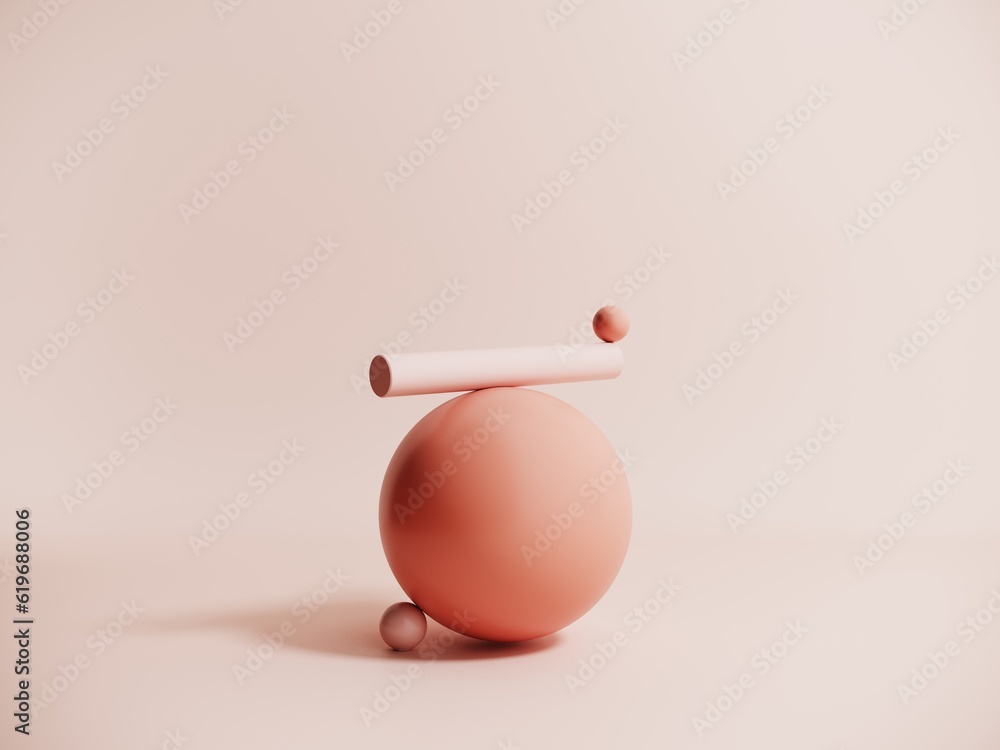 Poster pastel beige objects, geometric shapes in an abstract composition - 3d render. background with podiu