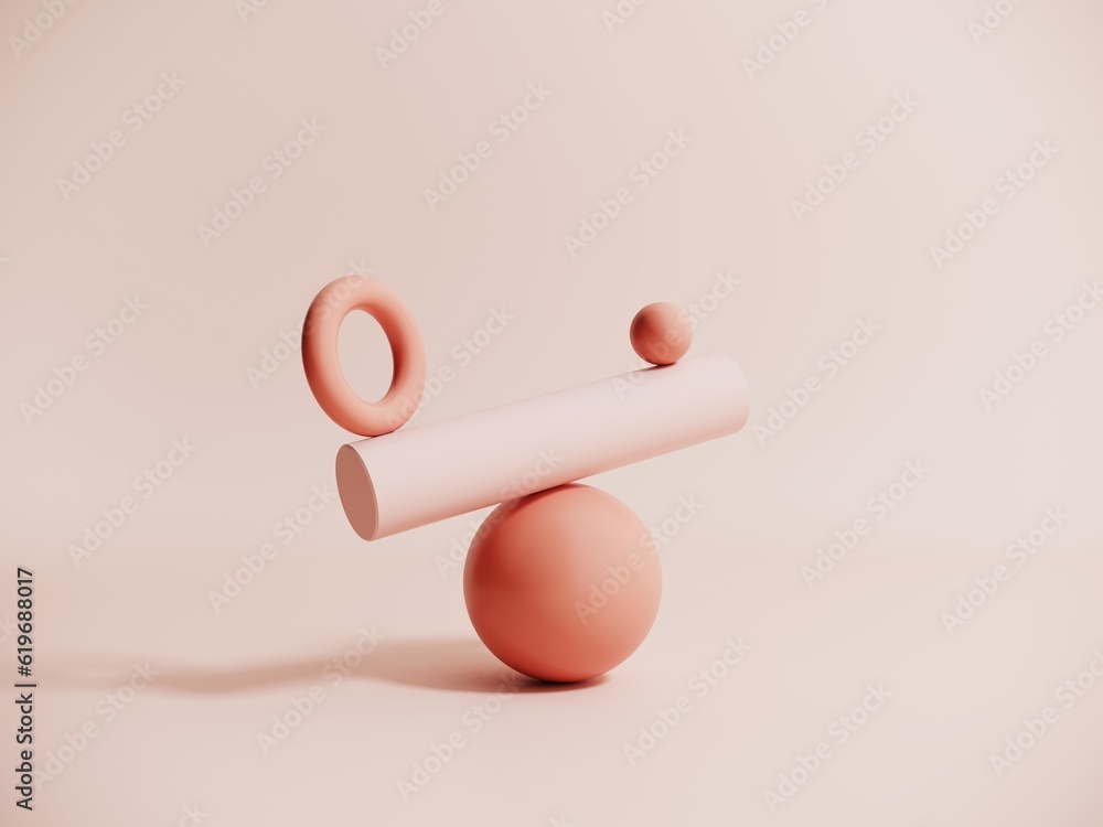 Poster pastel beige objects, geometric shapes in an abstract composition - 3d render. background with podiu