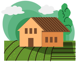 Fototapeta premium a home and a farm, Agribusiness industry concept, illustrated in flat style using a vector.