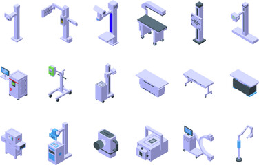 X-ray machine icons set isometric vector. Medical device. Room digital