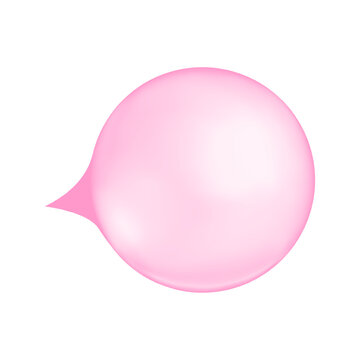 Inflated pink bubble gum. Realistic strawberry or cherry chewing bubblegum isolated on white background. Vector cartoon illustration.