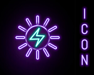 Glowing neon line Solar energy panel icon isolated on black background. Colorful outline concept. Vector