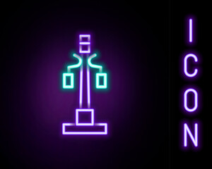 Obraz premium Glowing neon line Street light system icon isolated on black background. Colorful outline concept. Vector