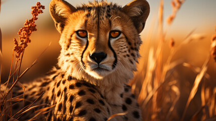 cheetah in serengeti national park, close up of cheetah in savanna plains, generative ai