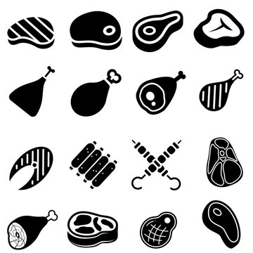 Meat icon vector set. Steak illustration sign collection. BBQ symbol. Food logo. Brazier mark.