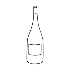 Hand drawn wine bottle illustration. Alcohol drink clipart in doodle style. Single element for design