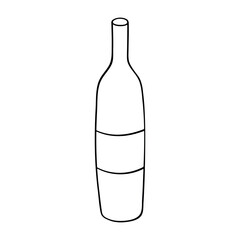Hand drawn wine bottle illustration. Alcohol drink clipart in doodle style. Single element for design