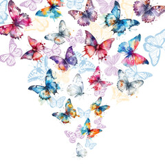 Abstraction of flying watercolor butterflies. Vector illustration