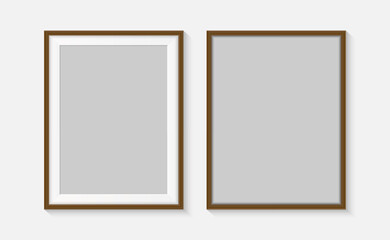Obraz premium Set of decorative wooden frames. Blank photo frames for design, posters, painting or photo gallery. vector illustration.
