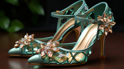 European and American style green high heels, generative ai
