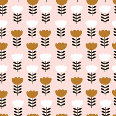 Floral Delight: Hand-Drawn Flower Seamless Pattern in Cute Cartoon Style, Perfect for Backgrounds and Decorative Designs