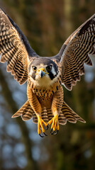 Obraz premium hawk in flight, flying peregrin falcon in nature, generative ai