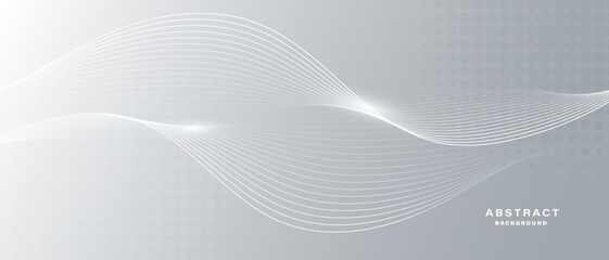 Grey white abstract background with flowing particles. Digital future technology concept. vector illustration.