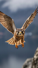 Obraz premium hawk in flight, flying peregrin falcon in nature, generative ai