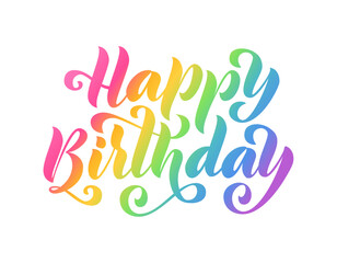 HAPPY BIRTHDAY text. Hand drawn rainbow text lettering for Happy Birthday. Vector illustration. Rainbow letters. Happy Birthday design for print card, shirt, banner, poster. Birth Day Colorful logo