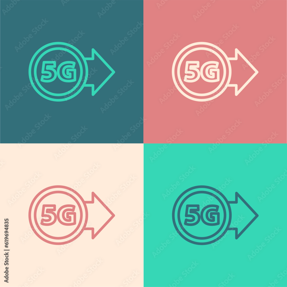 Poster pop art line 5g new wireless internet wifi connection icon isolated on color background. global netw