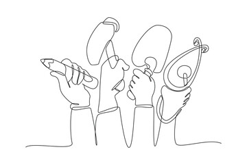 Continuous one line drawing Labor Day concept. Single line draw design vector graphic illustration.