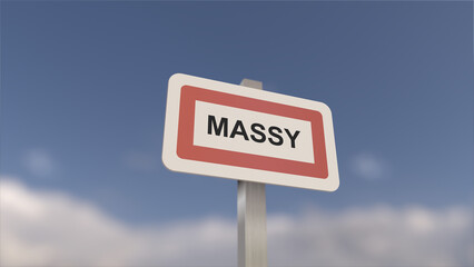 A sign at Massy town entrance, sign of the city of Massy. Entrance to the municipality.