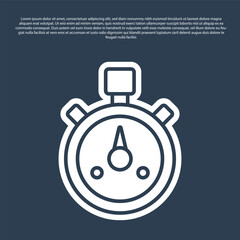 Blue line Stopwatch icon isolated on blue background. Time timer sign. Chronometer sign. Vector