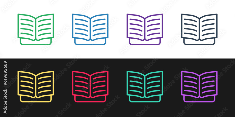 Poster set line open book icon isolated on black and white background. vector